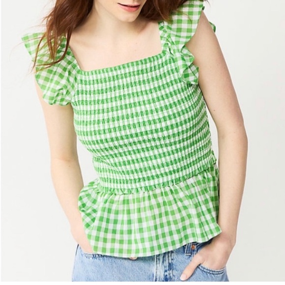 Draper James RSVP Green Gingham Smocked Top L - Picture 1 of 7